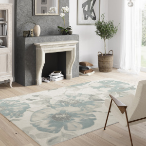 Tapis de salon motif floral - Dianthus - Beige et couleurs pastel - salon