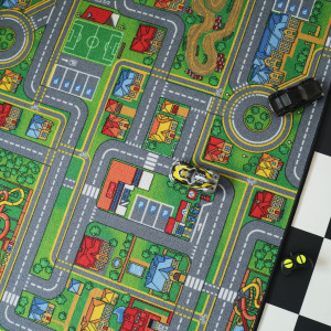 Tapis de jeu enfant circuit de voiture ville - vue de haut