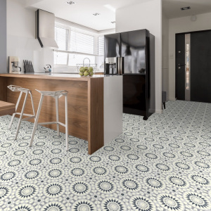 ol Vinyle Style - Carreaux de ciment motif mosaïque bleu dans cuisine contemporaine