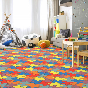 Sol Vinyle Style - Motif Puzzle - Salle de jeux