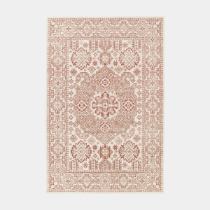 Tapis à motif oriental en tissus chenille recyclé - Janah - Crème et rouge brique