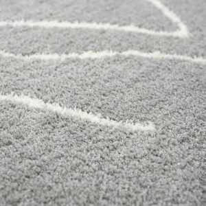Tapis de salon en velours - Palme - Motif feuille écru et gris clair - gros plan
