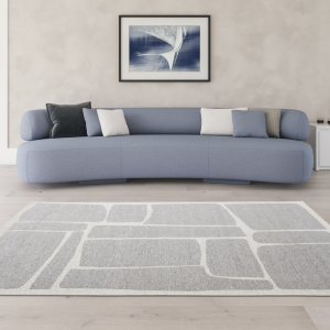 Tapis souple en tissu chenille recyclé Cubisme crème et grège - salon