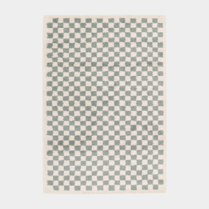 Tapis damier à poils longs Colorama vert d’eau avec fond crème