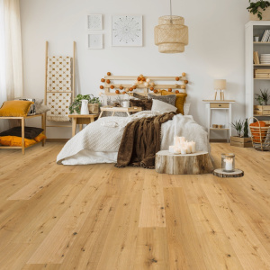 Lame Parquet contrecollé vernis mat Click à plat - Chêne Naturel - Ambiance salon