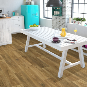 Sol Vinyle Textile Grande largeur - Aspect parquet chêne fumé - Salle à manger Cuisine