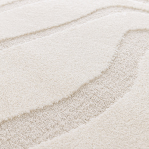 Tapis rond de salon en relief - Belle-île - Vagues écru et crème - vue de près