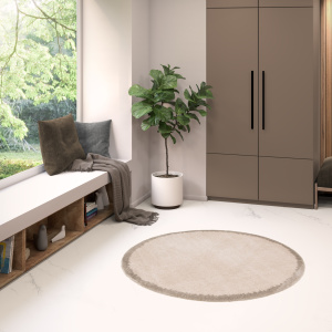 Tapis rond en matière douce recyclée - Creamy - Beige et crème - chambre