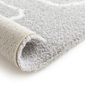 Tapis de salon en velours - Palme - Motif feuille écru et gris clair - Tapis et envers
