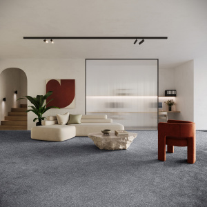 Tapis écoresponsable Re-cycle gris de payne dans une pièce de vie contemporaine