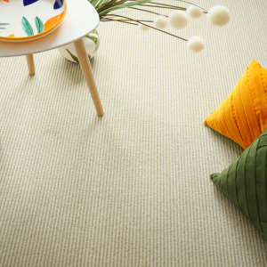 Moquette rayée chambre Laine & Mix Écru et beige foncé -  vue de loin