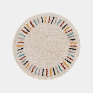 Tapis rond chambre d'enfant berbère - Adel - Beige et traits multicolore