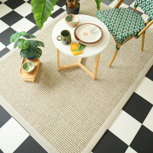Tapis Laine et sisal Caloundra grosses boucles crème ganse chenille grège