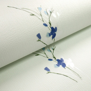 Papier peint vinyle expansé sur intissé - Aquarelle - Fleurs bleues - Rouleau