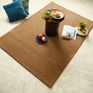 Tapis de salon ou chambre Chromaluxe Noisette - Résistant aux taches, ambiance cocooning avec coussins et pommes