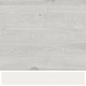 Ensemble sol stratifié bois gris clair et plinthe blanche modèle T pour présentation harmonisée