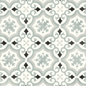 Sol Vinyle Textile Rénove acoustique - Effet carreaux de ciment arabesque gris bleuté