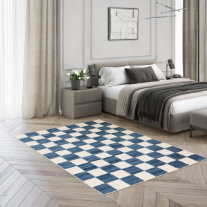 Tapis intérieur et extérieur motif damier - Marius - Bleu - chambre