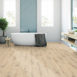 Parquet flottant Stratifié - Cuisine et salle de bain - Lames larges - Chêne Brun Zanzibar - salle de bain