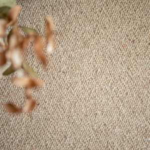 Moquette pure laine bouclée Mallow beige gros plan sur fibres naturelles