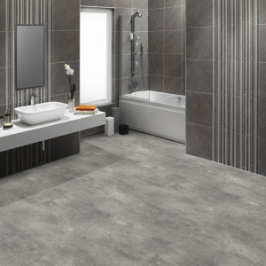 Sol Vinyle Textile Black Edition - Aspect béton griffé - Gris - Salle de bain