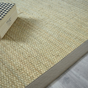 Tapis Jonc de mer Kalapa fin panama ganse coton taupe - Tranche