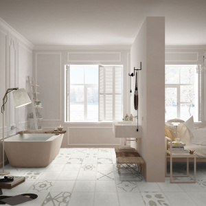 Dalle vinyle - Gerflor Senso Unik - Nomade dans une pièce lumineuse avec baignoire et mobilier contemporain