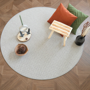 Tapis rond intérieur et extérieur Timika blanc craie galon gris - vue de loin