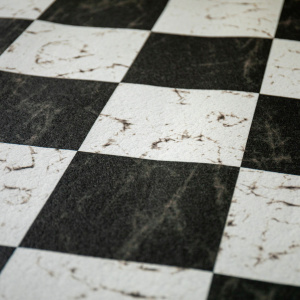 Zoom sur la moquette événementielle Damier marbré Stand imprimée – Carreaux noirs et blancs