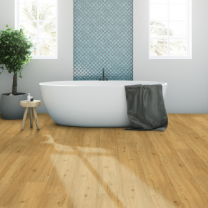 Lames vinyle Gerflor Creation 40 rigid acoustic Ballerina dans une salle de bain moderne
