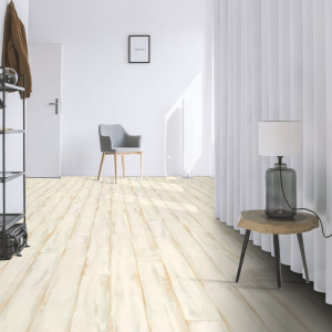 Sol vinyle textile économique parquet bois peint patiné crème en entrée couloir