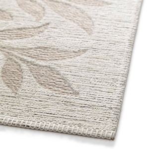 Tapis Matcha Amande en chenille recyclée R-PET, détail de la bordure et du motif végétal