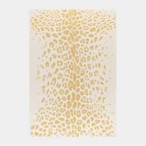 Tapis léopard crème et doré, motif animalier chic et tissage résistant en polypropylène premium