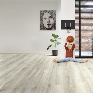 Espace de jeu lumineux avec sol vinyle textile haute performance chêne blanchi
