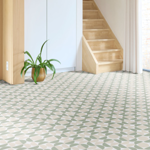 Sol Vinyle Mood - Atelier Bauhaus - Vert installé dans un intérieur lumineux au style naturel