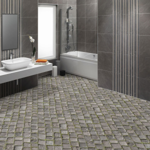 Tapis Vinyle sur mesure Textile Relief 3D - Pavés anciens de ville dans une salle de bains design