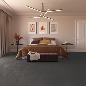Moquette résistante aux taches Chromaluxe Gris carbone avec ambiance cosy et finition haut de gamme