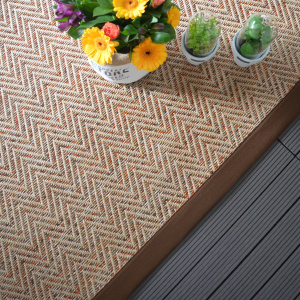 Tapis tissé plat - Chevron nature et finition marron - vue de haut