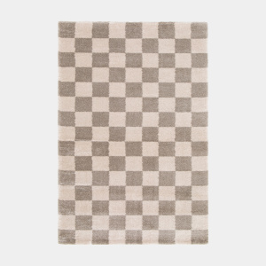 Tapis doux à motif damier en matière recyclée - Damia - Taupe et crème