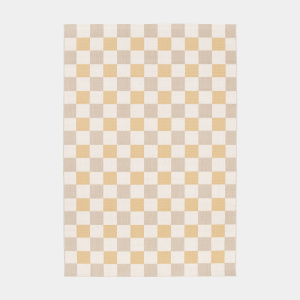Tapis motif damier Andy, carreaux beiges et ocres, style rétro années 50