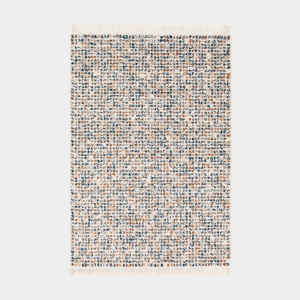 Tapis motif berbère à franges - Tribus du désert - Bleu touareg, camel