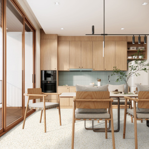 Dalle vinyle - Gerflor Senso Unik - Felizia azure dans une cuisine contemporaine avec mobilier en bois