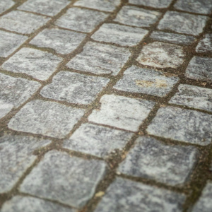 Moquette Stand imprimée Pavés anciens – texture réaliste pour aménagement de stand et scénographie