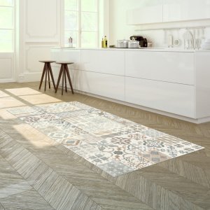 Tapis vinyle décoratif rectangulaire dans un grand espace cuisine design