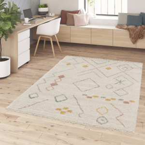 Tapis motif berbère - Sakari - Couleurs pastel - salon