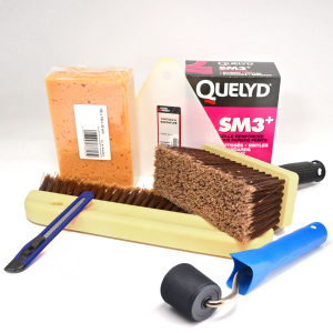 Kit de pose pour papier peint avec colle Quelyd SM3+, éponge synthétique et outils
