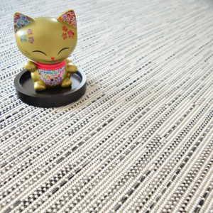 Tapis tissé plat Bornéo blanc ganse coton anthracite - gros plan