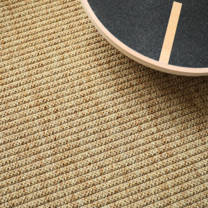 Moquette Pilates Beige naturel en gros plan avec texture tissé plat effet coton