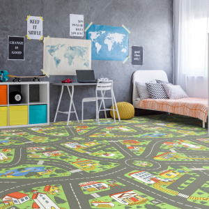 Tapis sur mesure Vinyle pour enfants - Circuit de voiture City avec routes et éléments urbains
