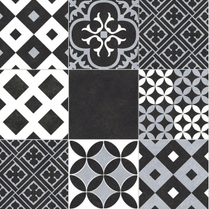 Détail de la surface brillante du revêtement Link Plus - Carreaux de ciment noir et blanc